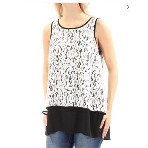 NWT Alfani White Lace Tunic Top Black Blouse 4 Hi Low Boho Sleeveless